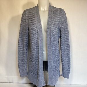 Women’s L.L. Bean Cotton Blue Gray Open Cardigan Sweater Size Medium